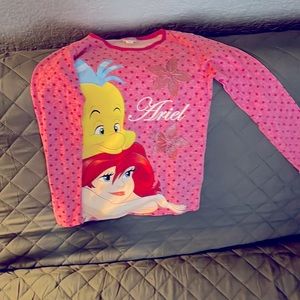 NWOT Disney’s Ariel Flounder long sleeved pink polka dot size 8 girls shirt